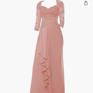 Mother of the Bride formal long sleeve chiffon dress with V neck. New.